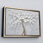 Altın Çerçeveli Beyaz Gelincik Ağacı Dekoratif Kanvas Duvar Tablosu