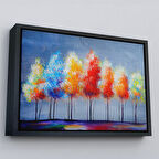 Siyah Çerçeveli Renkli Ağaçlar Yağlıboya Görünüm Dekoratif Kanvas Duvar Tablosu