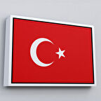 Beyaz Çerçeveli Türk Bayrağı Dekoratif Kanvas Duvar Tablosu