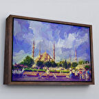 Kahverengi Çerçeveli Sultan Ahmet Camii Yağlıboya Görünüm Dekoratif Kanvas Duvar Tablosu