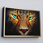 Altın Çerçeveli Gerçekçi Çita Gözleri Yağlıboya Görünüm Kanvas Duvar Tablosu