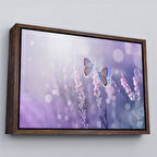 Kahverengi Çerçeveli Lavanta Çiçeğindeki Zarif Kelebekler Dekoratif Kanvas Duvar Tablosu