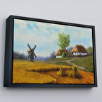 Siyah Çerçeveli Ukrayna Köy Manzarası Yağlıboya Görünüm Dekoratif Tablo