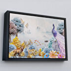 Siyah Çerçeveli Ormandaki Hayvanlar Dekoratif Kanvas Duvar Tablosu