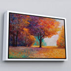 Beyaz Çerçeveli Sonbahar Manzarası Yağlıboya Görünüm Dekoratif Kanvas Duvar Tablosu