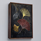 Kahverengi Çerçeveli Modern Tasarım Altın Yapraklar Tablosu