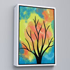 Beyaz Çerçeveli Modern Renkli Ağaç Tablosu
