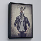 Siyah Çerçeveli Zebra Kafalı İnsan Kanvas Tablo