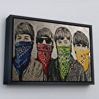 Siyah Çerçeveli Bansky'nin Bandanalı Beatles Çocuklar İsimli Çalışması Kanvas Tablo