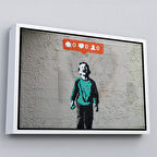 Beyaz Çerçeveli Bansky Takipçisi Olmadığı İçin Ağlayan Sosyal Medya Cocugu Kanvas Tablo