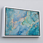 Beyaz Çerçeveli Mürekkep ve Alkol Elementleri ile Mermer Deseni Verilmiş Kanvas Tablo