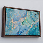 Kahverengi Çerçeveli Mürekkep ve Alkol Elementleri ile Mermer Deseni Verilmiş Kanvas Tablo