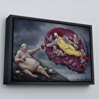 Siyah Çerçeveli Ademin / Tanrının Eli Temalı Dönemin Kapitalizmini Vurgulayan Kanvas Tablo