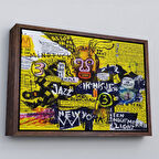 Kahverengi Çerçeveli Jean Michel Basquiat Şehir Sanatı Kanvas Tablo