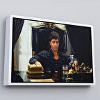 Beyaz Çerçeveli Scarface Alpacino İtalyan Mafya Kanvas Tablo