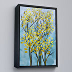 Siyah Çerçeveli Sarı Yapraklar Soyut Dekoratif Kanvas Tablo