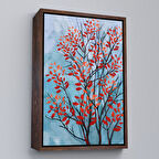 Kahverengi Çerçeveli Kırmızı Yapraklar Soyut Dekoratif Kanvas Tablo