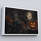 Beyaz Çerçeveli Perili Ev Cadılar Bayramı Dekoratif Duvar Tablosu