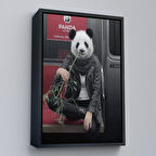 Siyah Çerçeveli Gerçek Metroda Panda Başlı İnsan Kanvas Tablo