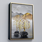 Altın Çerçeveli Modern Renkli Soyut Tablo