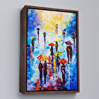 Altın Çerçeveli Renkli Şemsiyeli İnsanlar Tablosu