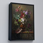 Siyah Çerçeveli Vazodaki Renkli Çiçekler Tablosu