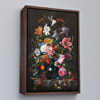 Kahverengi Çerçeveli Renkli Çiçekler Yağlıboya Görünüm Dekoratif Kanvas Duvar Tablosu