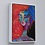 Beyaz Çerçeveli Zarif Kadın Portresi Dekoratif Kanvas Duvar Tablosu