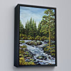 Siyah Çerçeveli Ormandan Akan Akarsu Tablo