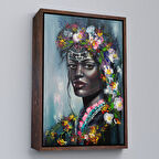Kahverengi Çerçeveli Çiçek Taçlı Afrikalı Kadın Kanvas Tablo