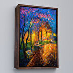 Kahverengi Çerçeveli Moskova Parkta Gece Manzarası Kanvas Tablo