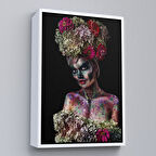 Beyaz Çerçeveli Güzel Kızın Cadılar Bayramı Makyajı Duvar Tablosu