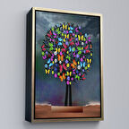 Altın Çerçeveli Kelebekler Ağacı Duvar Tablosu