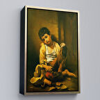 Altın Çerçeveli İranlı Ressam Morteza Kartouzıan Garip Çocuk Eseri Duvar Tablosu