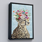 Siyah Çerçeveli Çiçek Taçlı Kraliçe Çita Kanvas Tablo