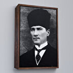 Kahverengi Çerçeveli Atatürk Portre Tablosu Mustafa Kemal Atatürk Dikdörtgen Dekoratif Kanvas Tablo