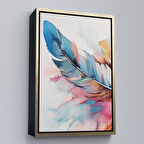 Altın Çerçeveli Suluboya Görünümlü Modern Tüy Tablosu
