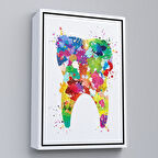 Beyaz Çerçeveli Renkli Diş, Diş Hekimi Duvar Tablosu