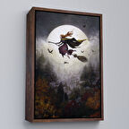 Kahverengi Çerçeveli Süpürge ile Uçan Cadı, Cadılar Bayramı Helloven Duvar Tablosu