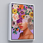 Beyaz Çerçeveli Çiçek Kafalı Kız Çocuğu Dekoratif Duvar Tablosu