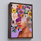 Kahverengi Çerçeveli Çiçek Kafalı Kız Çocuğu Dekoratif Duvar Tablosu