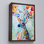 Kahverengi Çerçeveli Renkli Çiçek Detaylı Geyik Dekoratif Duvar Tablosu