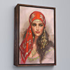 Kahverengi Çerçeveli Kırmızı Başörtülü Güzel kadın Duvar Tablosu