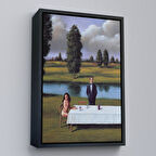 Siyah Çerçeveli Nehir Kenarında Sevgilisini Bekleyen Kadın Tablosu