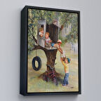 Siyah Çerçeveli Dianne Dengel Ağaç Ev'de Oynayan Çocuklar Tablosu