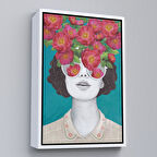 Beyaz Çerçeveli Çiçekler Saçan Optimist Kadın Tablosu