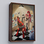 Kahverengi Çerçeveli Şeytanı Yakalayan Dövmeci Kız Duvar Tablosu