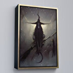 Altın Çerçeveli Süpürge ile Uçan Cadı ve Kedisi, Cadılar Bayramı Hediyesi, Hellowen Tablo