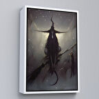 Beyaz Çerçeveli Süpürge ile Uçan Cadı ve Kedisi, Cadılar Bayramı Hediyesi, Hellowen Tablo