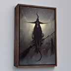 Kahverengi Çerçeveli Süpürge ile Uçan Cadı ve Kedisi, Cadılar Bayramı Hediyesi, Hellowen Tablo